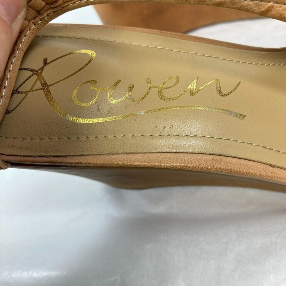 Rowen Sandals Womens‎ Sz 10 Beige Woven Leather Wooden Wedge Heel T Strap Zip - Picture 6 of 7